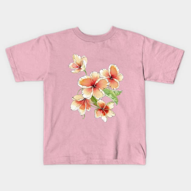 Ink Wash Orange Plumerias Flowers Kids T-Shirt by DesignScape by Janessa